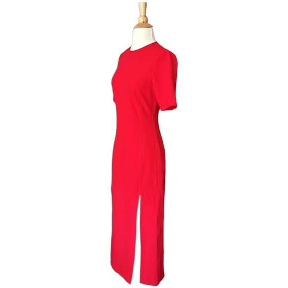 ZARA Red MIDI Dress Column Front Slit Pencil Career Holidays, Size XS - Picture 8 of 16